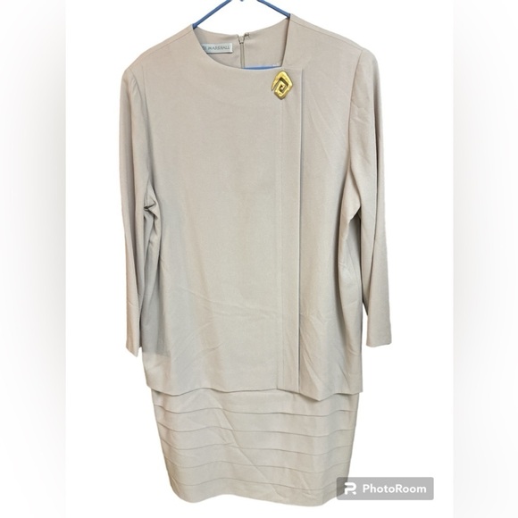 Ildi Marshall Beige Long-sleeved Longline Layered Bottom Dress Size 16 - Picture 2 of 11